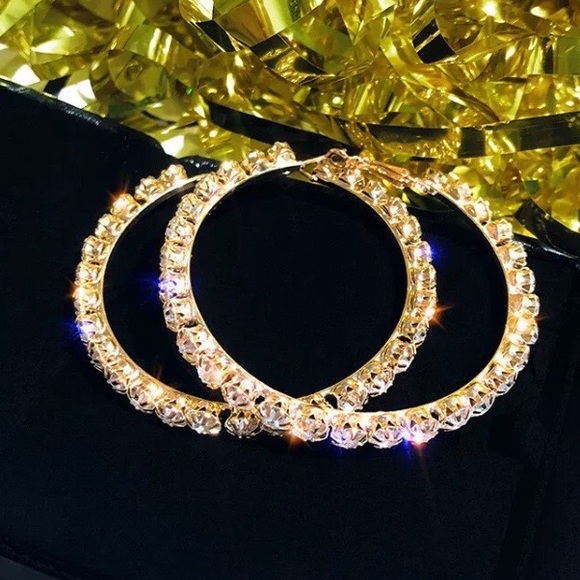 NEW 18K Yellow Gold Diamond Circle Hoop Earrings - Picture 5 of 5